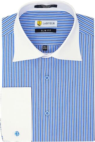 Labiyeur Men's Slim Fit Spread Collar French Cuff Long Sleeve Formal Dress Shirt in Kuwait