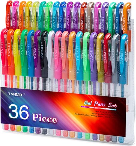 TANMIT 36 Colors Gel Pens Set for Adult Coloring Books with 40% More Ink in Kuwait