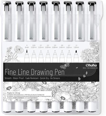Ohuhu Fineliner Micro Drawing Pens: 8-size Tips (Ultra-fine, Fine & Brush) in Saudi Arabia