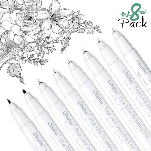 Ohuhu Fineliner Micro Drawing Pens: 8-size Tips (Ultra-fine, Fine & Brush) in Saudi Arabia