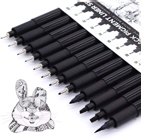 TWOHANDS Art Fineliner Ink Pens,Technical Drawing Pen, Set of 12, Black in Kuwait
