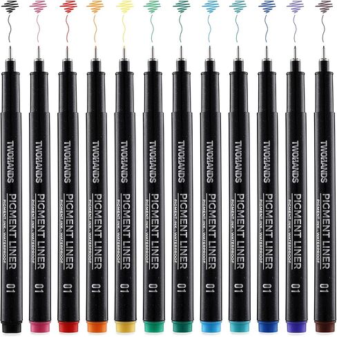 TWOHANDS Art Fineliner Ink Pens,Technical Drawing Pen, Set of 12, Black in Saudi Arabia