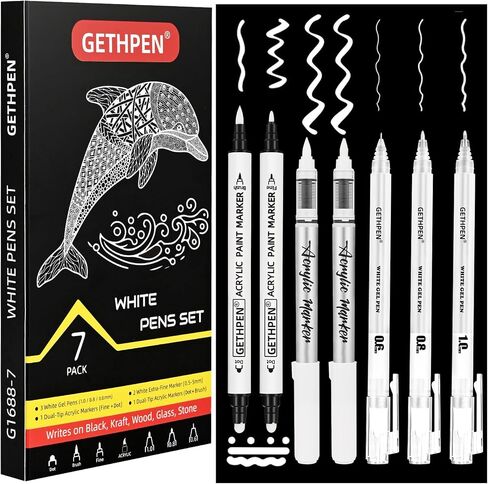 GETHPEN White Pens Set, White Gel Pens, Dual-Tip Acrylic Paint Pen, 7 Pack in Saudi Arabia