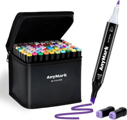 AnyMark Alcohol Markers, 80 Colors Dual Tip Art Coloring Markers Set in Kuwait