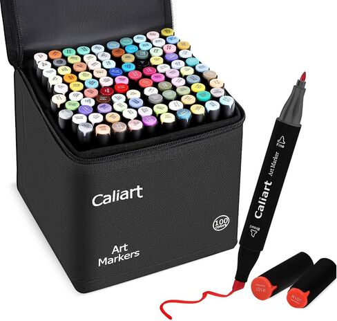 Caliart Alcohol Markers 100 Colors Dual Tip Fine & Chisel Art Markers Pens in Saudi Arabia