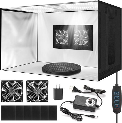 25.6-Inch Portable Airbrush Spray Booth, Dual Fans, LED & 360° Turntable in Kuwait