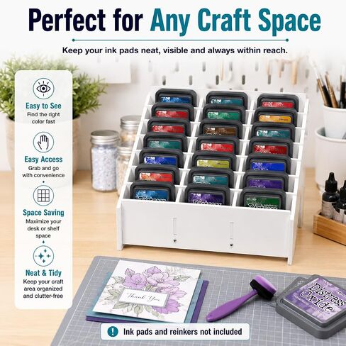 Pixiss Ink Pad Storage Holder and Stamp Pad Storage for Distress Oxide Ink and Others Sits Horizontal or Vertical - Stores 24 Ink Pads Craft Storage Organizer in Saudi Arabia