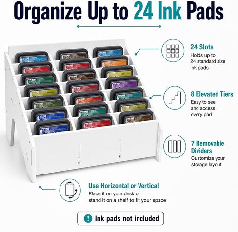 Pixiss Ink Pad Storage Holder and Stamp Pad Storage for Distress Oxide Ink and Others Sits Horizontal or Vertical - Stores 24 Ink Pads Craft Storage Organizer in Saudi Arabia
