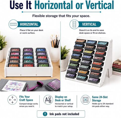 Pixiss Ink Pad Storage Holder and Stamp Pad Storage for Distress Oxide Ink and Others Sits Horizontal or Vertical - Stores 24 Ink Pads Craft Storage Organizer in Saudi Arabia