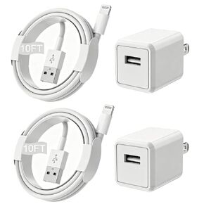 شاحن iPhone [معتمد من Apple MFi] قطعتان طويلتان من كابل Lightning بطول 10 أقدام سلك نقل شحن iPhone مع قابس USB لشاحن الحائط ومحول السفر لهاتف iPhone 14/13/12/11/SE 2022/8/7/XS/XR/X/iPad in Kuwait