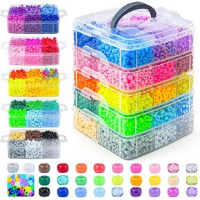 Gionlion 6000+ PCS Pony Beads 30 Assorted Colors Includes Glow in the Dark Bead, Kandi Beads for Jewelry Making, Friendship Bracelet, 6x9mm Hair Bead for Braids in Shock Resistant Packaging in Kuwait