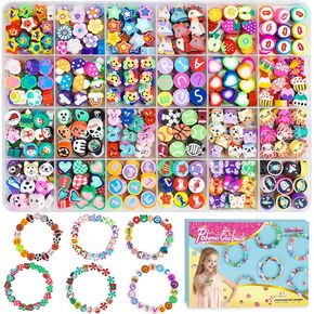 Gionlion 1200 Pcs Polymer Clay Beads Bracelet Making Kit, 25 Style Animal Fruit Flower Butterfly Bunny Pony Letter Beads Charms for Jewelry Making, DIY Art and Crafts Toys Gifts in Kuwait