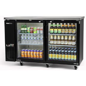 Peak Cold 60" Glass Door Back Bar Cooler; Counter Height Refrigerator with 2 Glass Doors in Kuwait