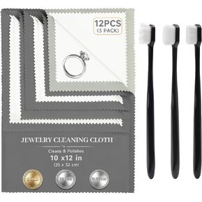6 PCS Large Silver Polishing Cloth Kit, 3 Pack 10" x 12" Jewelry Cleaner Cloths with 3 Soft Brushes, Tarnish Remover & Scratch-Free Cleaner for Silver, Gold, Diamond, Coins, Watches, Deep Gray & Gray in Kuwait