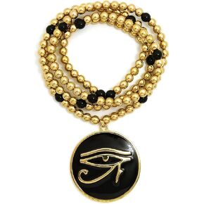 Fashion 21 Egyptian Eye of Horus Round Pendant 6mm 30" Wooden Bead Necklace in Gold Black Tone in Saudi Arabia