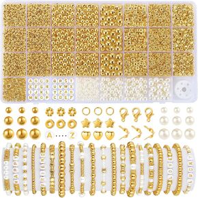 Funtopia 2500Pcs Spacer Beads for Jewelry Making, Gold Beads for Bracelets in Kuwait