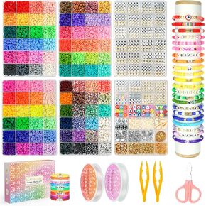 20,000 Pcs Clay Beads Bracelet Making Kit, 120 Colors 6 Boxes Polymer Beads Spacer Heishi Beads & Jewelry Kit with Pendant Charms Elastic Strings, Crafts Gift for Kids Adults in Saudi Arabia