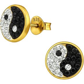 SAE99 Yin Yang .925 Sterling-Silver with Crystals TINY Stud Earrings in Kuwait