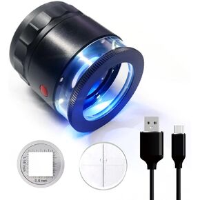 10x Loupe Magnifier Rechargeable Jewelers Loupe with UV and LED Lights, Illuminated Eye Loop Adjustable Focus Jewelry Magnifying Glass with Detachable Reticle Scale for Gemstones Identification in Saudi Arabia