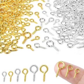 600pcs Small Eye Screws for Jewelry Making, 3 Sizes Tiny Eye Hook Pins in Crafts, Mini Eyelet Screw Pin Hooks for Ornaments, Keychains DIY Craft Projects, Silver and Gold in Saudi Arabia