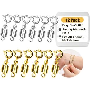 Magnetic Necklace Clasps and Closures, 12PCS Gold & Silver Magnetic Lobster Clasp Extenders for Necklaces & Bracelets, Easy Jewelry Converter for Women, Seniors, and Everyday Wear in Kuwait