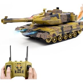 RC Tank that Shoots for Kids - 2.4Ghz Remote Control Army Tank Toys with Auto Demo Sound Light Smoke - 13 Channel Military Vehicles Model Gift for Adults Boys Age 6-8 9-12, Army Green in Saudi Arabia