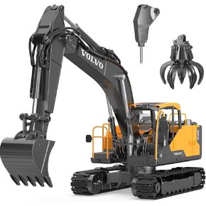 DOUBLE E Volvo 1:16 Scale RC Excavator 3-in-1 Construction Toys with 360° Rotation, Metal Shovel, Drill & Grabber – Professional Grade Remote Control Engineering Vehicle in Saudi Arabia