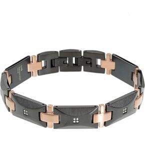 Metro Jewelry Thick Specialty Bracelet for Men in Stainless Steel with Black and Rose Ion Plating or Diamond Accents - 8.5 Inches Long and 13 mm Wide with Fold Over Clasp in Kuwait