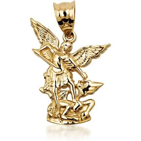 10K Yellow Gold 7/8" x 1/2" Christian Catholic Saint Michael The Archangel Defeating Satan Guardian Charm Pendant in Saudi Arabia