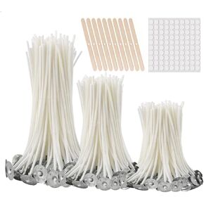buluker 300Pcs Functional Smokeless Candle Wicks - Pre Waxed Cotton Wick with Metal Sustainer Tabs for Pillar Candle Making and DIY(2mm/3.5"+6"+8") in Kuwait