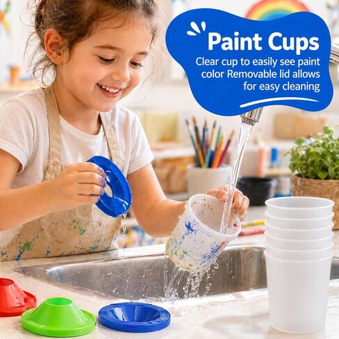 24PCS No Spill Paint Cups with Lids for Kids – Durable Plastic Paint Water Cup Set in 4 Colors, Reusable & Spill Proof for Classroom, Crafts, and Painting Projects in Kuwait
