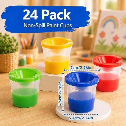 24PCS No Spill Paint Cups with Lids for Kids – Durable Plastic Paint Water Cup Set in 4 Colors, Reusable & Spill Proof for Classroom, Crafts, and Painting Projects in Kuwait