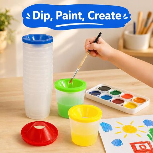 24PCS No Spill Paint Cups with Lids for Kids – Durable Plastic Paint Water Cup Set in 4 Colors, Reusable & Spill Proof for Classroom, Crafts, and Painting Projects in Kuwait