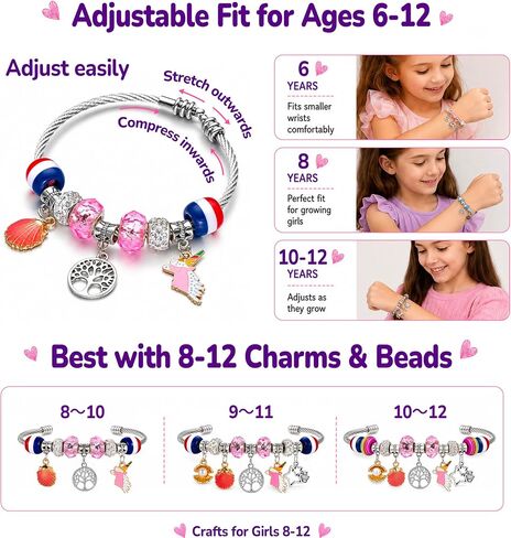 COO&KOO Charm Bracelet Making Kit, A Unicorn Girls Toy that Inspires Creativity and Imagination, Crafts for Girls Ages 8-12 with Jewelry Making Kit Perfect Gifts for 6 7 8 9 10 Girl Self-Expression! in Kuwait
