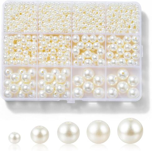 Hudinsun 1200 Pcs Pearl Beads for Jewelry Making, 5 Size Round Pearls for Bracelets Making Kit Small Pearl Filler Beads with Hole for DIY Craft Necklace Earrings in Saudi Arabia