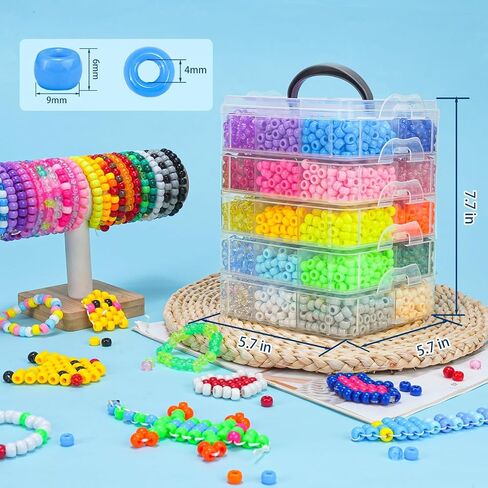 Gionlion 6000+ PCS Pony Beads 30 Assorted Colors Includes Glow in the Dark Bead, Kandi Beads for Jewelry Making, Friendship Bracelet, 6x9mm Hair Bead for Braids in Shock Resistant Packaging in Kuwait