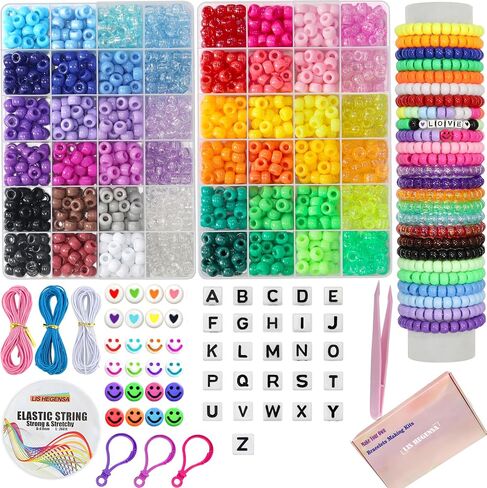 LIS HEGENSA 24Color 1000PCS Kandi Pony Beads Bracelets Jewelry Making Kits in Saudi Arabia