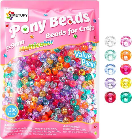 Simetufy 1200 PCS المهر حبات البلاستيك من أجل صنع سوار ، والخرز متعدد الألوان لضرب الشعر ، وحرف DIY ، ومجوهرات كاندي ، وسلاسل رئيسية وزخارف الحلي 24 ألوان متنوعة in Kuwait