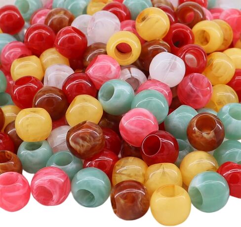 160pcs 12mm Acrylic Mix Color Large Hole Round Beads for Craft Jumbo Hair Beads Macrame DIY Project Pop Beads with Marble Texture (Hole: 5.5mm) in Saudi Arabia