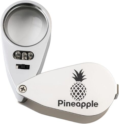 Pineapple 40X Jewelers Loupe with Light, UV Lighted Magnifying Glass Eye Loop, LED Illuminated Metal Pocket Magnifier for Jewelry, Currency, Plants, Coins, Diamonds, Stamps in Kuwait