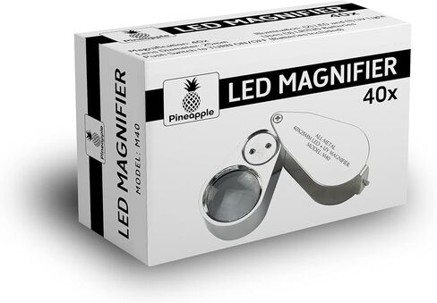 Pineapple 40X Jewelers Loupe with Light, UV Lighted Magnifying Glass Eye Loop, LED Illuminated Metal Pocket Magnifier for Jewelry, Currency, Plants, Coins, Diamonds, Stamps in Kuwait