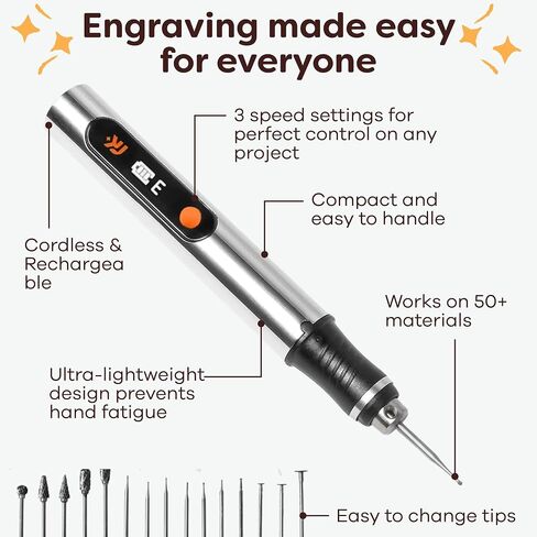 Resparked Customizer Engraving Pen Ultimate Cordless Portable Tool for Artists & DIYers - Engrave 50+ Surfaces - Beginner Friendly - Rechargeable - Free 30 Bits & Mastery Guide in Saudi Arabia