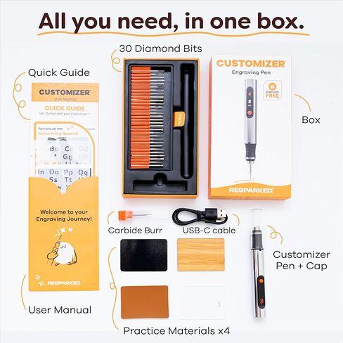 Resparked Customizer Engraving Pen Ultimate Cordless Portable Tool for Artists & DIYers - Engrave 50+ Surfaces - Beginner Friendly - Rechargeable - Free 30 Bits & Mastery Guide in Saudi Arabia
