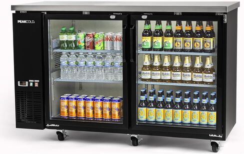 Peak Cold 60" Glass Door Back Bar Cooler; Counter Height Refrigerator with 2 Glass Doors in Kuwait