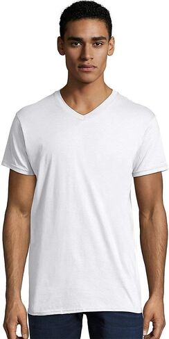 Hanes Mens Ringspun Cotton Nano-T V-Neck T-Shirt (498V) in Kuwait
