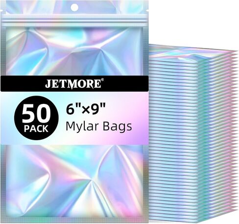 JETMORE Holographic Bags 50 PCS Mylar Bags 6x9" Resealable Embroidery Bags in Kuwait