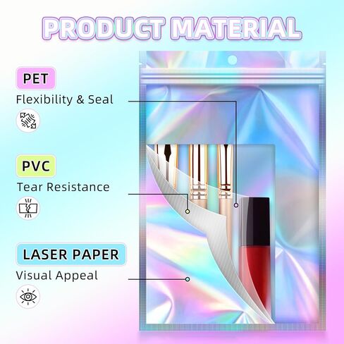 JETMORE Holographic Bags 50 PCS Mylar Bags 6x9" Resealable Embroidery Bags in Kuwait