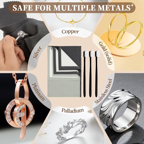 6 PCS Large Silver Polishing Cloth Kit, 3 Pack 10" x 12" Jewelry Cleaner Cloths with 3 Soft Brushes, Tarnish Remover & Scratch-Free Cleaner for Silver, Gold, Diamond, Coins, Watches, Deep Gray & Gray in Kuwait