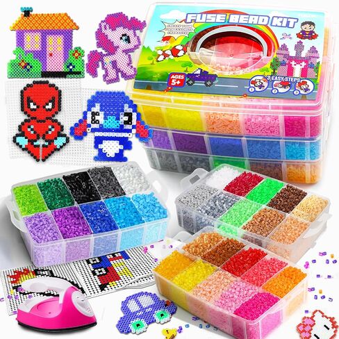 FUNZBO 12000 5mm Fuse Beads Kit Iron Set - Toys for Kids Crafts for Girls Ages 8-12, Arts and Crafts for Kids Ages 6-8, Birthday Gifts for Girls Boys Age 5 6 7 8 9 10 11 12 Year Old in Saudi Arabia
