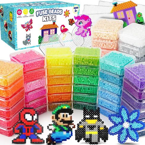 FUNZBO 31000 5mm Fuse Beads Kit - 48 Colors, Homeschool Arts and Crafts Supplies for Kids, Toys Set, Art Decorations for Room, Birthday Toys Gifts for Girls and Boys Age 5+ in Saudi Arabia